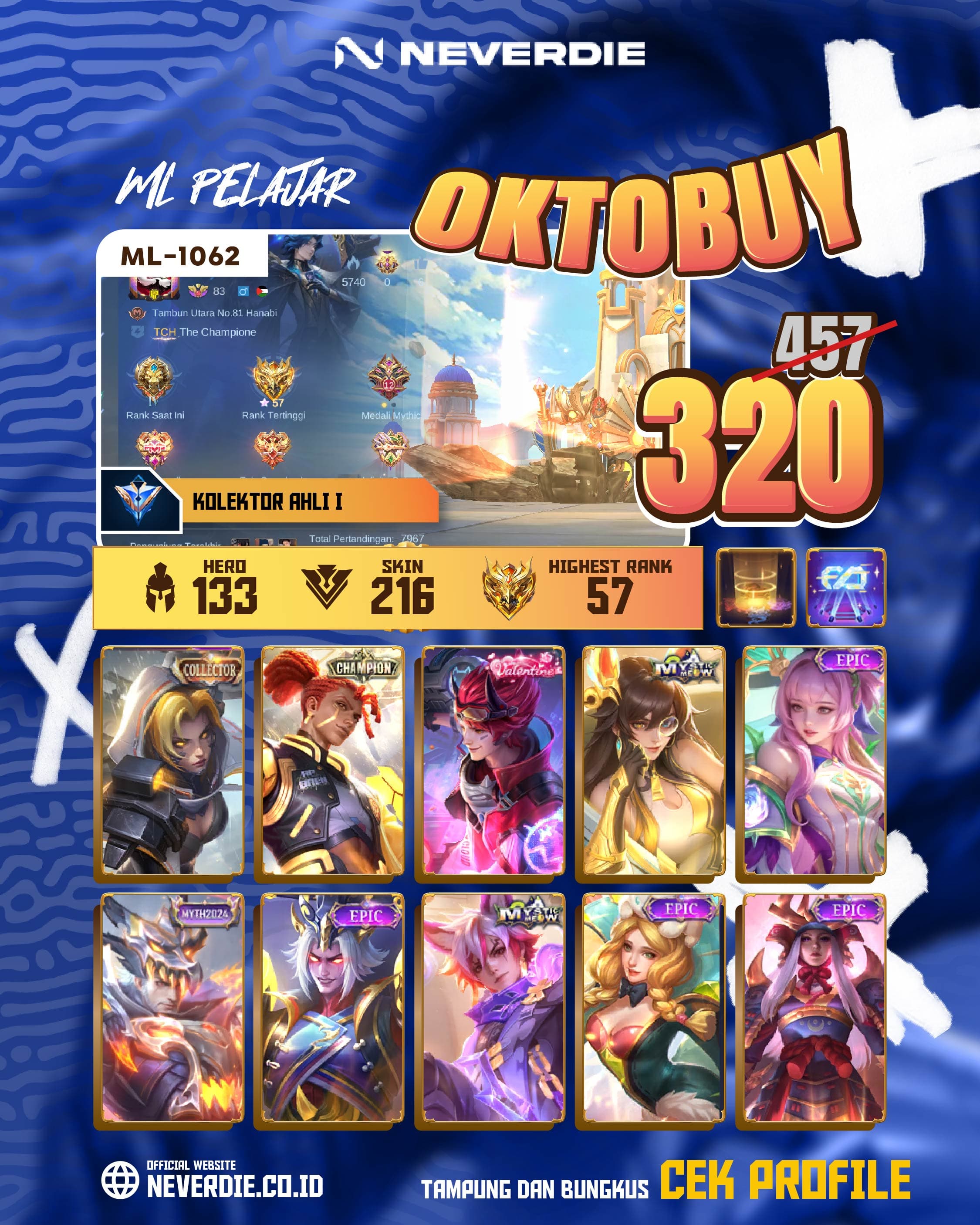 Akun game ML-1062 I NATALIA CC BRODY CHAMPION GUSION VALENTINE